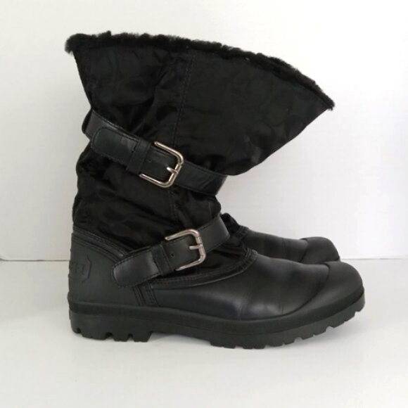 COACH Holiway Signature Snow Rain Boot in Black Canvas Women's Size 9.5 - Picture 4 of 14